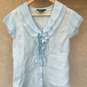 Light blue cap sleeve linen button up